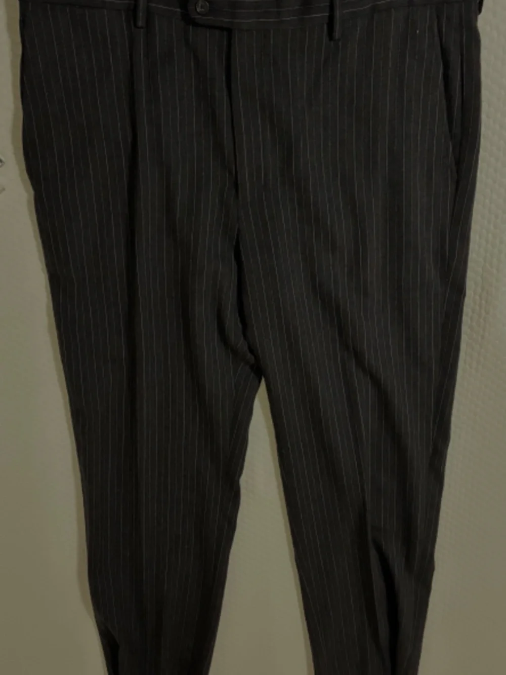 BANANA REPUBLIC MENS WOOL BLND DRESS PANT SZ 42 X 34 BLACK STRIPED FLAT FRONT